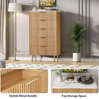 White / Marble & Wood 5-Drawer Dresser ?C Fluted Panel, for 1 Person Use