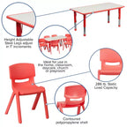 Ensemble table d’activités rectangulaire réglable en hauteur en plastique Emma and Oliver, 23,625 l x 47,25 L, avec 6 chaises