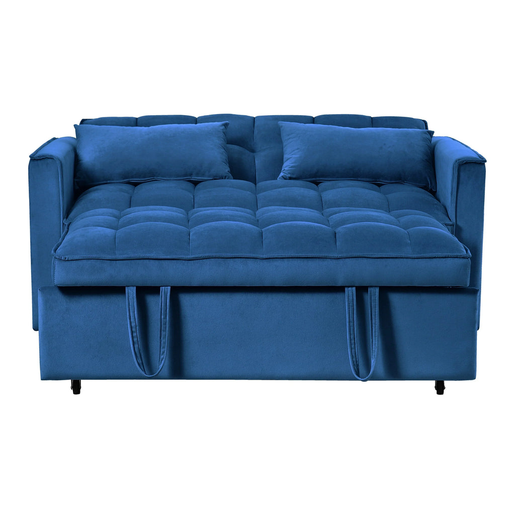 Modernes ausziehbares Schlafsofa, 3-in-1-Schlafsofa mit verstellbarer Rückenlehne, Samt-Loveseat, Kissen und Seitentaschen
