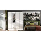 Armoire Hitow avec 2 grands tiroirs, espace central pour vêtements suspendus et miroir, style minimaliste
