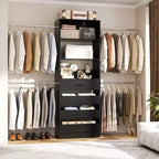 Besiost Holz-Kleiderschrank-Organizersystem für 1,2–2,7 m mit 4 Schubladen, 4 Kleiderstangen und Regaltürmen