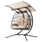 Balancelle d’extérieur pour deux avec support, chaise suspendue pliable, coussin de hamac et auvent, fauteuil œuf double – beige