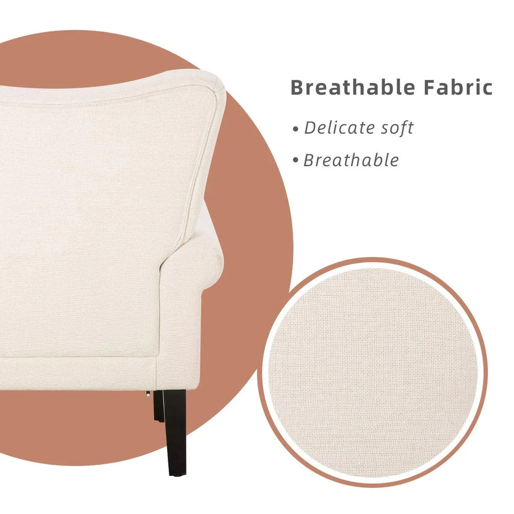 Erommy moderne accentstoel, fauteuil met hoge rugleuning, gestoffeerde stoffen fauteuil met knopen en houten poten voor de woonkamer