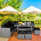 Costway Ensemble repas de jardin en rotin de 7 pièces, canapé d’angle, canapé et pouf — Voir les détails