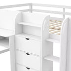 Laag stapelbed in roze/wit met bureau, opbergruimte en whiteboard - C voor 1 persoon, eenpersoonsbed