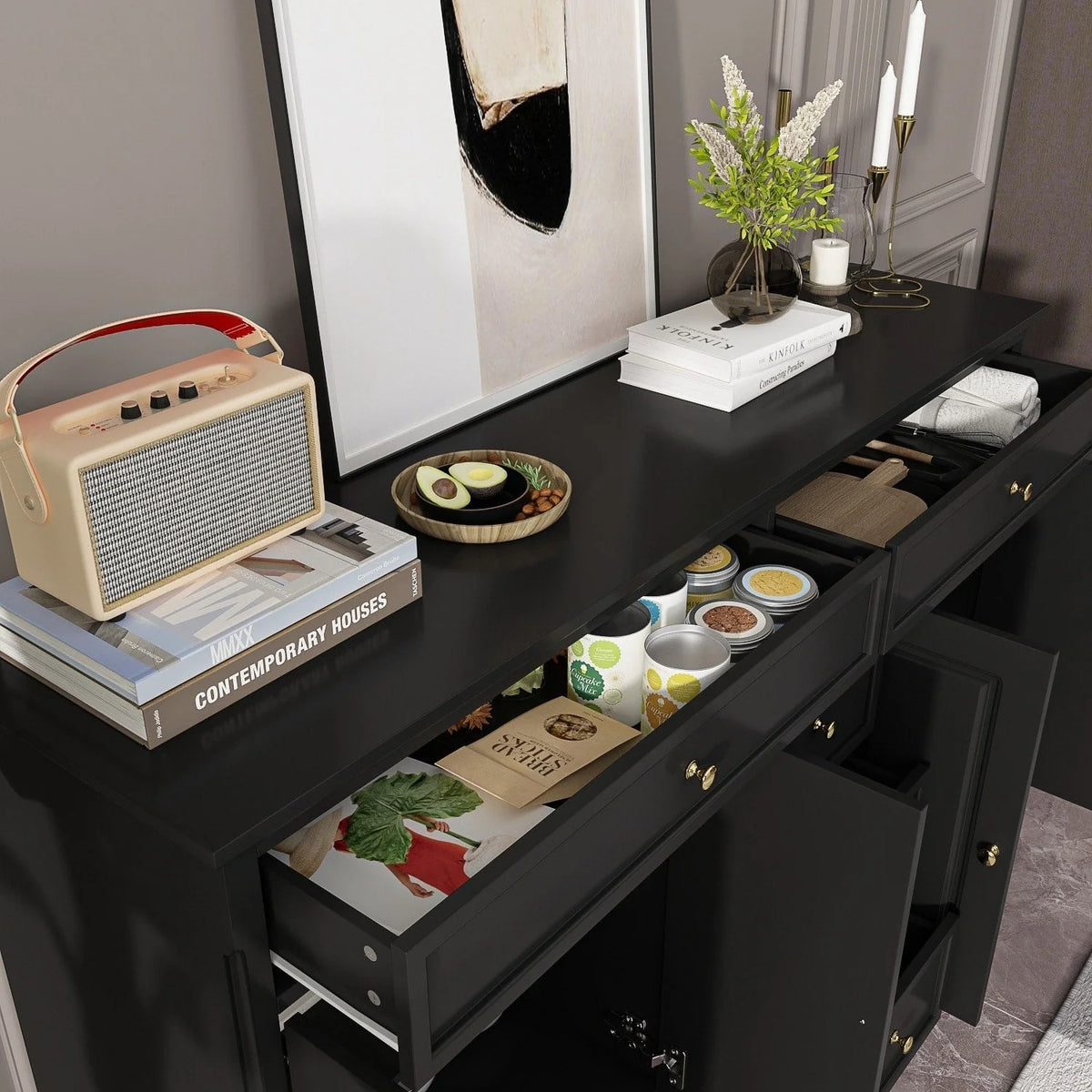 59,1-inch wit buffetdressoir, modern uit het midden van de eeuw, eigentijds, gelakt