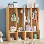 Brown/White 4-Section Cubby Locker with 8 Hooks, for Kids
