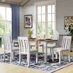 Farmhouse Extendable Dining Table Set for 6, Rectangular Table and 6 Upholstered Chairs