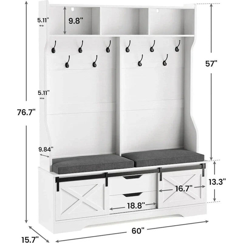 Hall Tree With Bench And Shoe Storage Coat Rack Barn Door