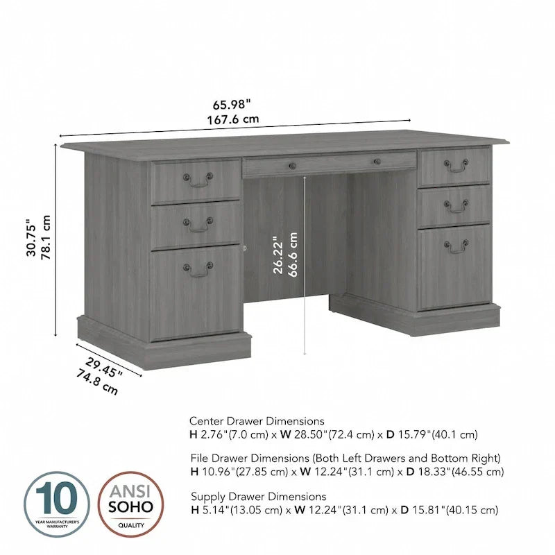 Bush Furniture Saratoga Schreibtisch für Führungskräfte mit Schubladen und Stauraum
