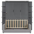 Lit escamotable mural queen size avec canapé, lit armoire pliant queen size avec bibliothèque et étagères pour chambre d’amis ou bureau
