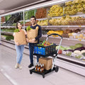 Chariots de courses pliants à 2 niveaux pour provisions, capacité de 198 lb, chariot à provisions pliable et portable avec roues et caisse amovible pour centre commercial et marché, bleu