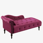 Chaise longue moderne de 60,6 po, capitonnée en velours avec boutons, pieds en bois massif et clous décoratifs
