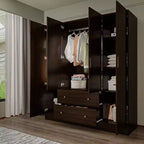 Armoire Hitow avec 2 grands tiroirs, espace central pour vêtements suspendus et miroir, style minimaliste