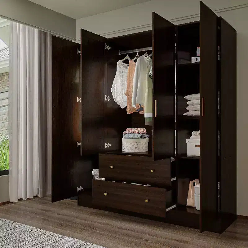 Armoire Hitow avec 2 grands tiroirs, espace central pour vêtements suspendus et miroir, style minimaliste