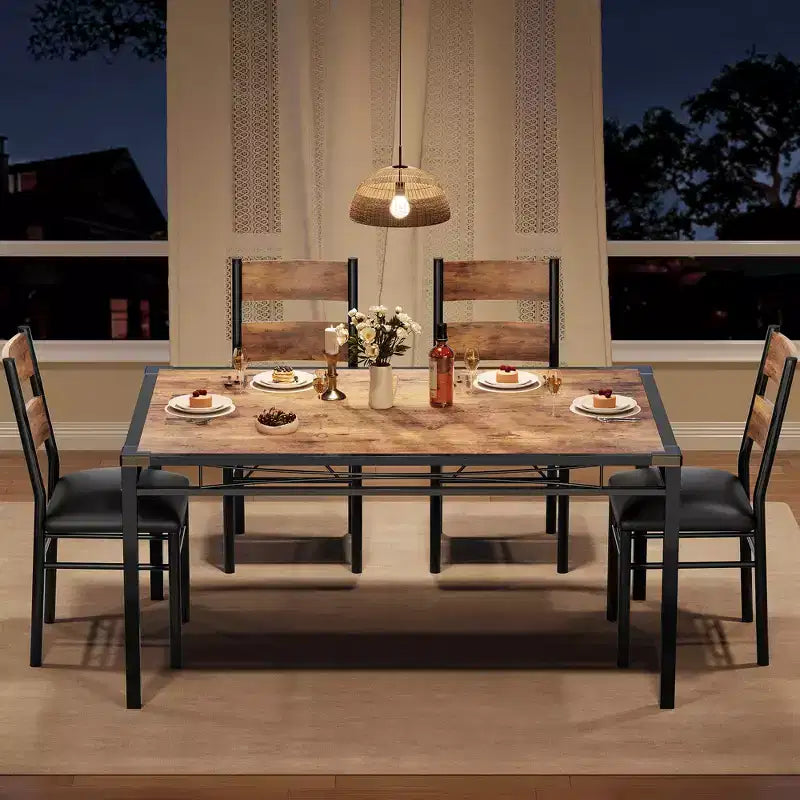 Ensemble de table à manger pour 4 personnes avec 4 chaises rembourrées, ensemble de table de cuisine en bois de 5 pièces avec protection d’angle pour cuisine, appartement ou petit espace