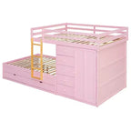 Lit superposé deux places sur deux places avec armoire de rangement et tiroirs, lit superposé en bois deux places gain de place avec barrière de sécurité pour appartement et chambre
