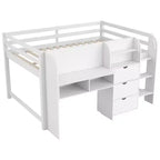 Laag stapelbed in roze/wit met bureau, opbergruimte en whiteboard - C voor 1 persoon, eenpersoonsbed