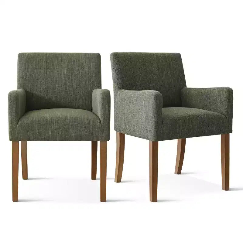 Set van 6 gestoffeerde eetkamerstoelen met armleuningen, moderne linnen fauteuils met houten poten, accentstoelen voor eetkamer en woonkamer - Panipeachy