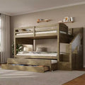Cadre de lit superposé Whisen Twin XL avec lit gigogne, rangement, escalier de rangement en bois massif, armoire et 3 tiroirs, pour enfants