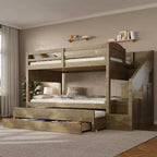 Cadre de lit superposé Whisen Twin XL avec lit gigogne, rangement, escalier de rangement en bois massif, armoire et 3 tiroirs, pour enfants