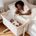 Babywiegje met wielen ??Beige / Grijs / Roze, aanschuifwiegje, voor 1 baby