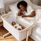 Babywiegje met wielen ??Beige / Grijs / Roze, aanschuifwiegje, voor 1 baby