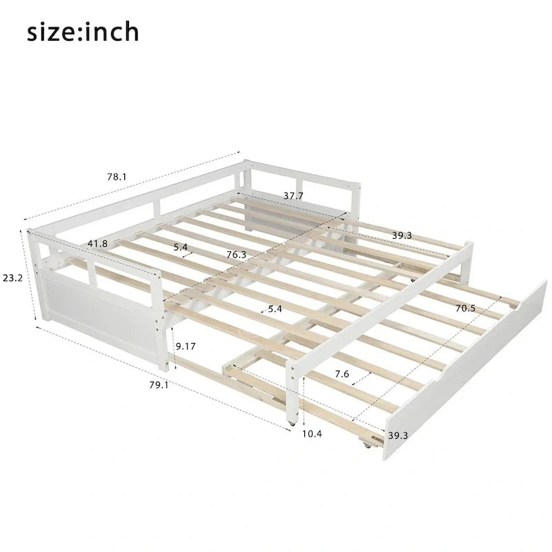 Ausziehbares Tagesbett mit Ausziehbett, hölzernes Tagesbett mit Ausziehbett