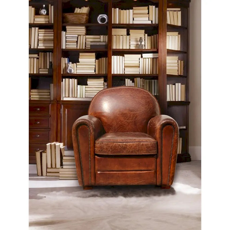 Pasargad Home Paris Clubsessel aus echtem Leder, Braun