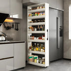 Moderner Buffetschrank aus Holz mit offenen Regalen und Rollen