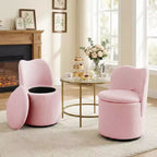 Chaise de coiffeuse pivotante avec rangement, tabouret rond rembourré avec dossier, fauteuil tonneau d’appoint doux et rembourré pour chambre et salon