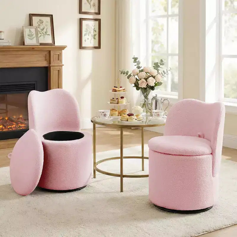 Chaise de coiffeuse pivotante avec rangement, tabouret rond rembourré avec dossier, fauteuil tonneau d’appoint doux et rembourré pour chambre et salon