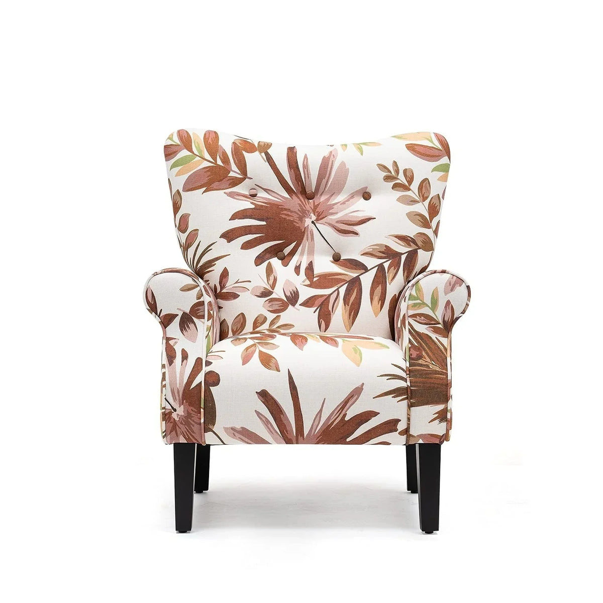 Erommy moderne accentstoel, fauteuil met hoge rugleuning, gestoffeerde stoffen fauteuil met knopen en houten poten voor de woonkamer