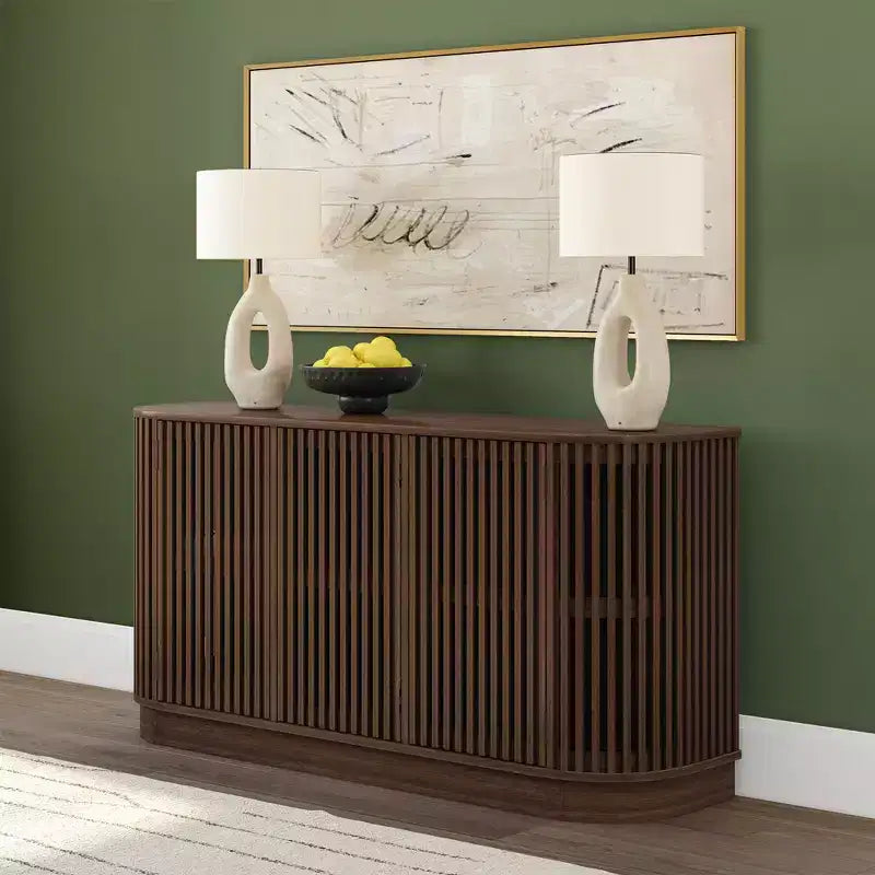 Buffet en bois massif Plank+Beam Contour avec 3 portes, meuble TV de 59 po pour salon