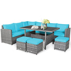 Costway Ensemble repas de jardin en rotin de 7 pièces, canapé d’angle, canapé et pouf — Voir les détails