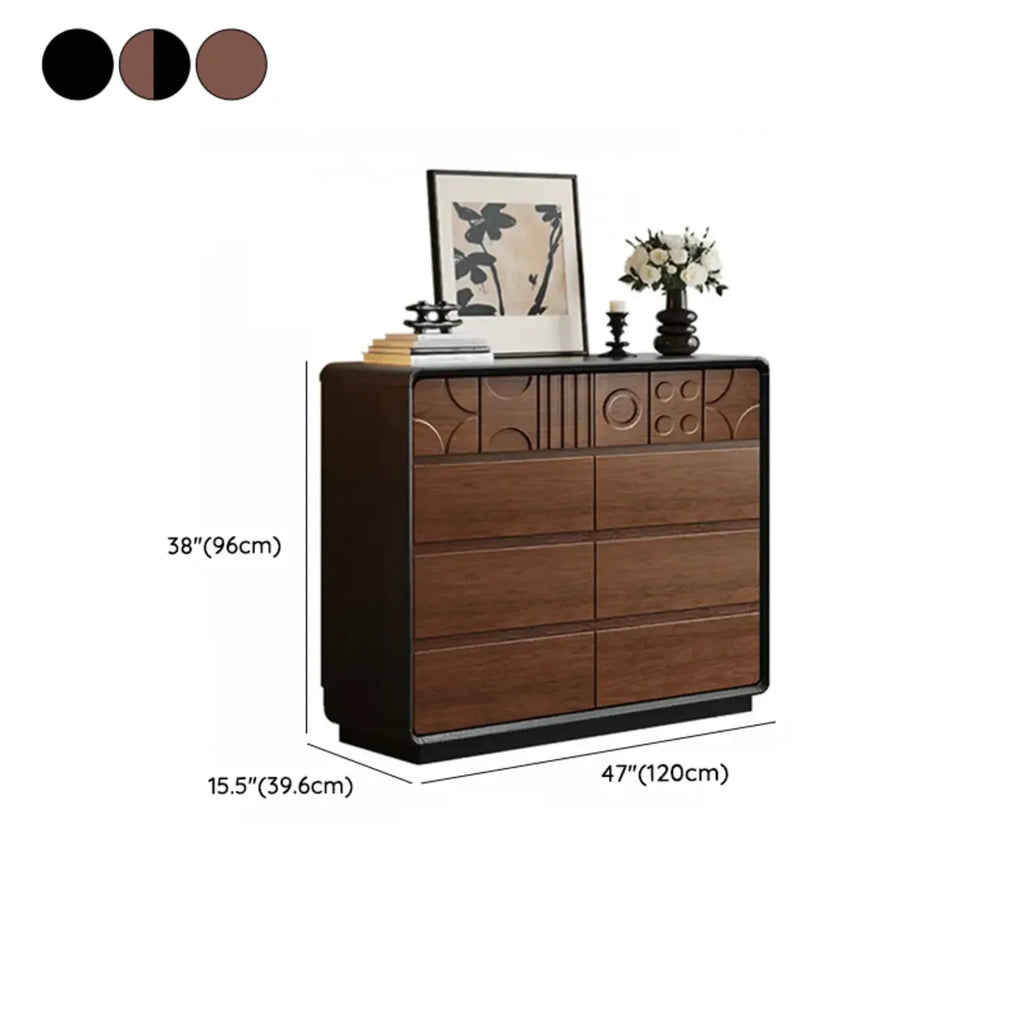 Von Art déco inspirierte Holzkommode mit geometrischen Schnitzereien