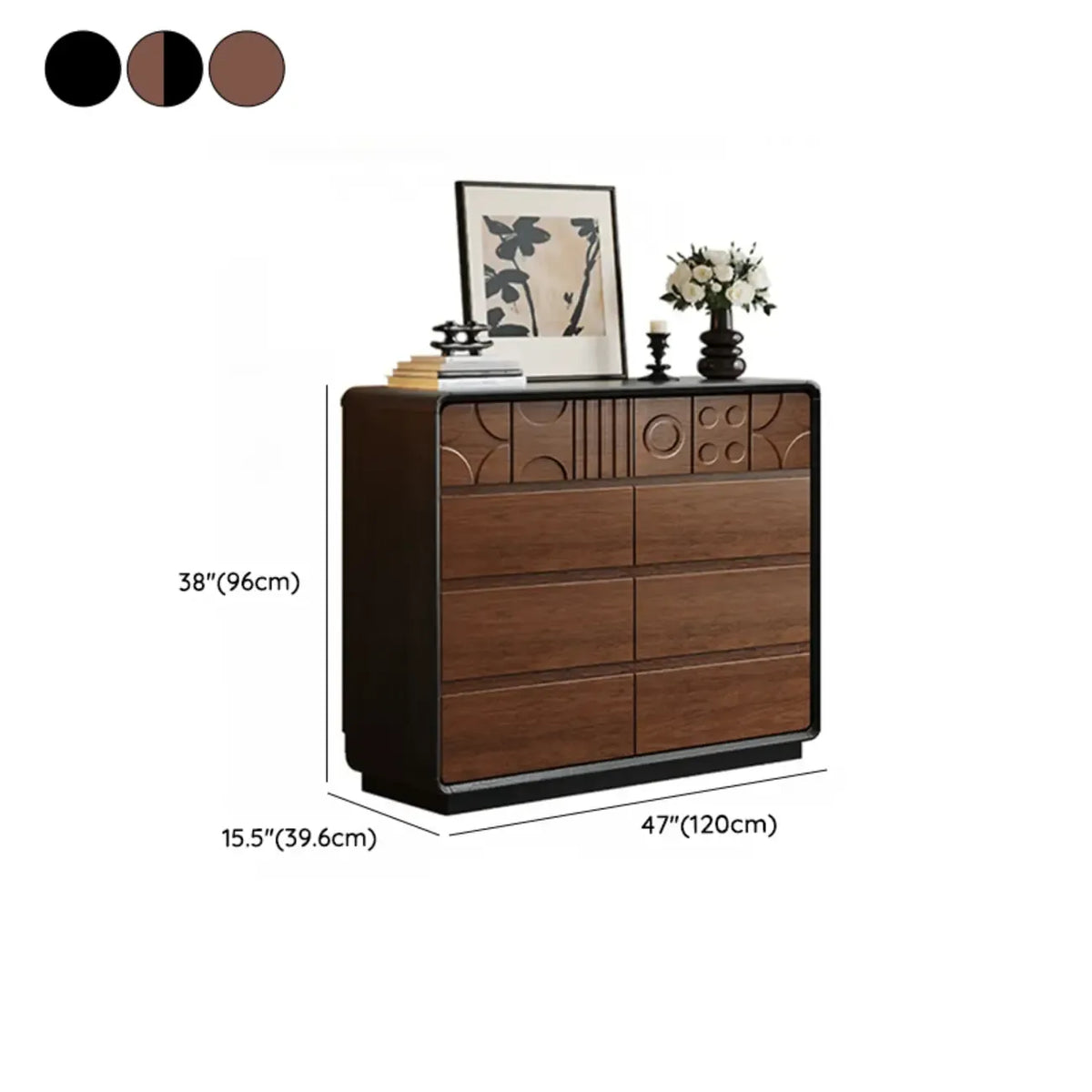 Von Art déco inspirierte Holzkommode mit geometrischen Schnitzereien