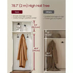 Hall Tree with Bench and Shoe Storage, Coat Rack with Shoe Bench, Entryway Furniture, 3 Tri-Hooks, Door with Handle, Rustic White
