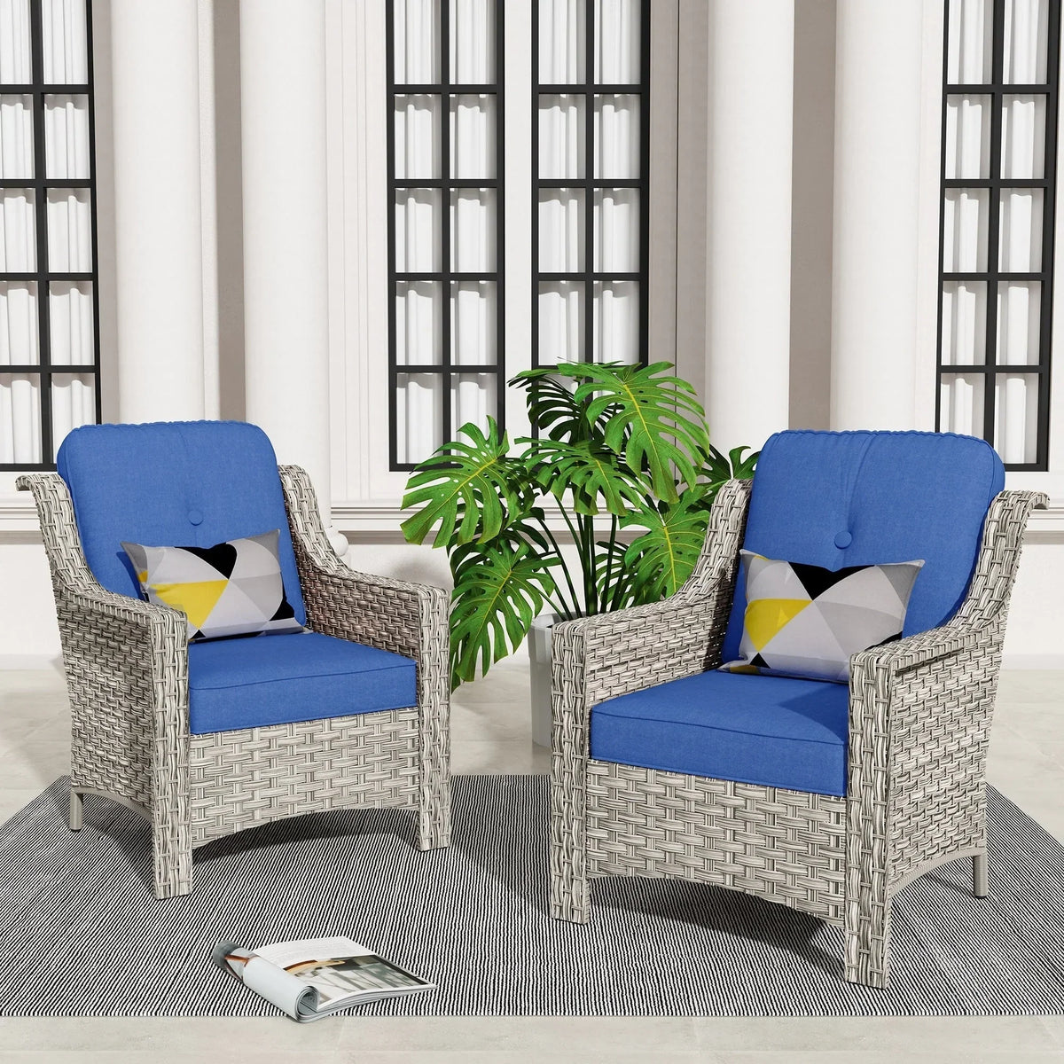 Ensemble de 2 fauteuils de jardin d’extérieur HOOOWOOO en rotin tressé à dossier haut
