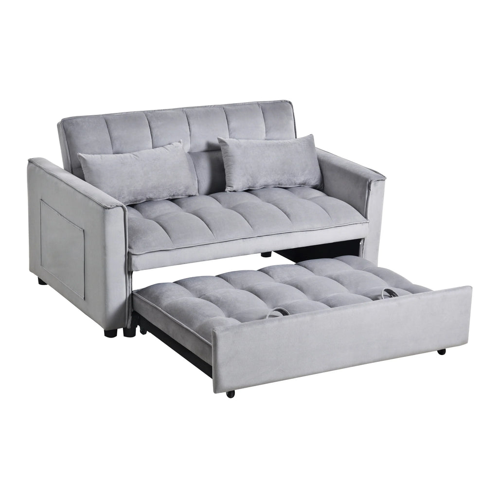 Modernes ausziehbares Schlafsofa, 3-in-1-Schlafsofa mit verstellbarer Rückenlehne, Samt-Loveseat, Kissen und Seitentaschen