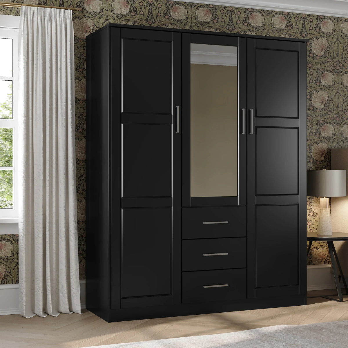 Palace Imports Cosmo 3-türiger Kleiderschrank aus 100 % Massivholz mit Türen aus Massivholz oder Spiegelglas