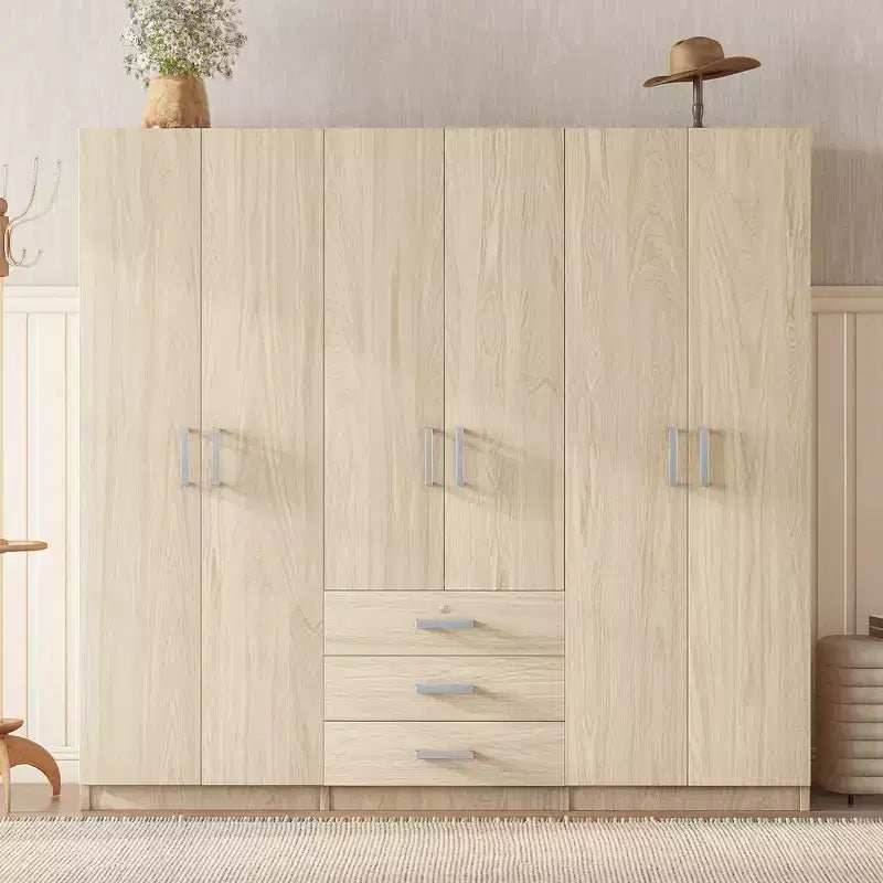 Houten kledingkast met 6 deuren en laden voor de slaapkamer