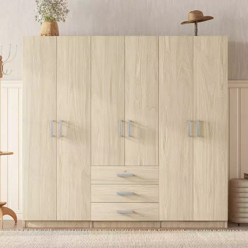 Armoire en bois à 6 portes avec tiroirs pour chambre