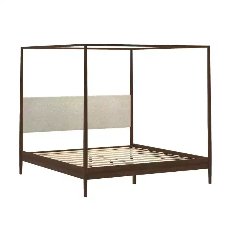Harbor-Himmelbett in Kingsize mit gepolstertem Kopfteil, Blond/Swiss Coffee (MD2411-01)