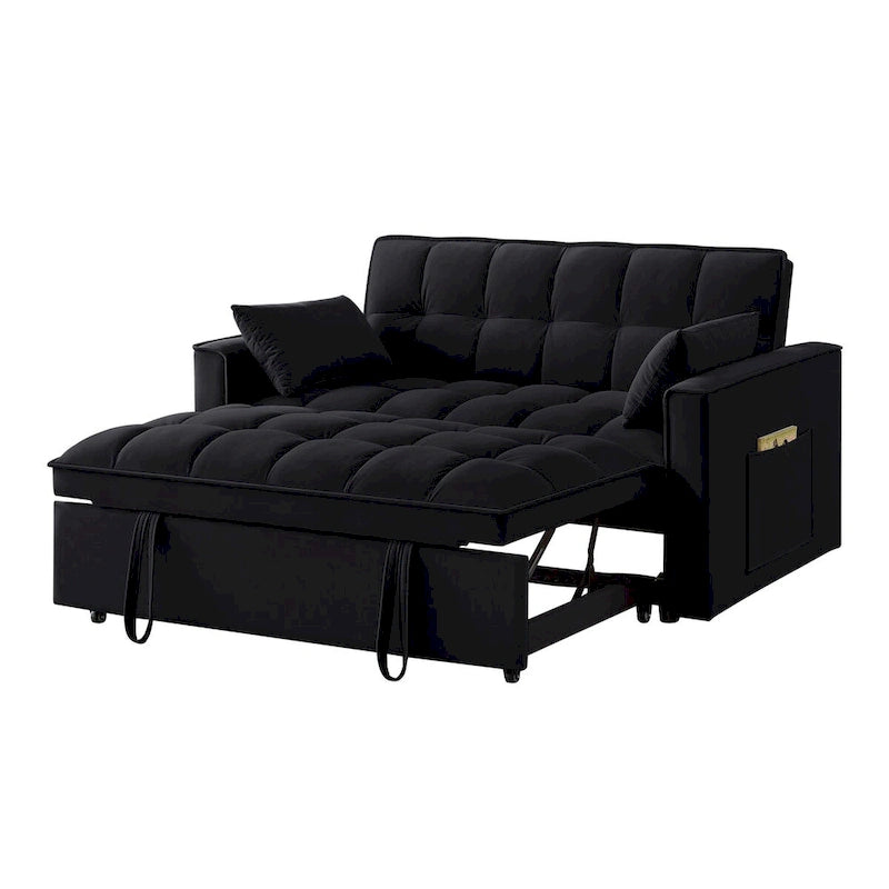 Loveseat-Schlafsofa 4-in-1 mit Armlehnen und Aufbewahrungstaschen, multifunktionales getuftetes Ausziehsofa mit verstellbarer Rückenlehne