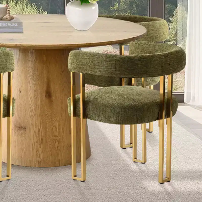 Ausziehbares rundes bis ovales Esszimmertisch-Set mit 4 Samtsesseln, modernem Säulendesign, Sitzplätze für bis zu 8 Personen – Panipeachy