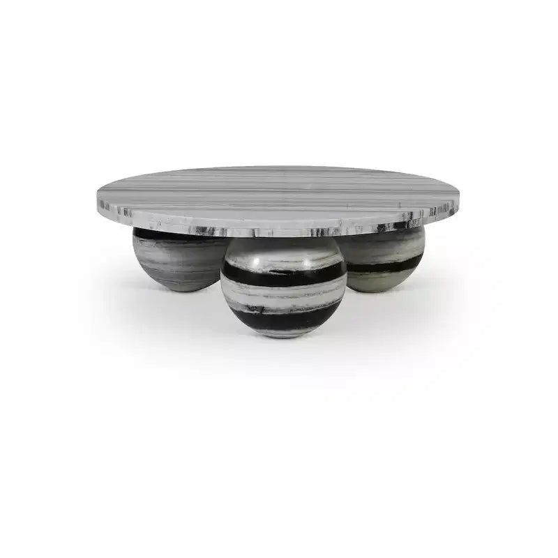 Round Marble Coffee Table with Sphere Legs, Multicolor, Seats 4??