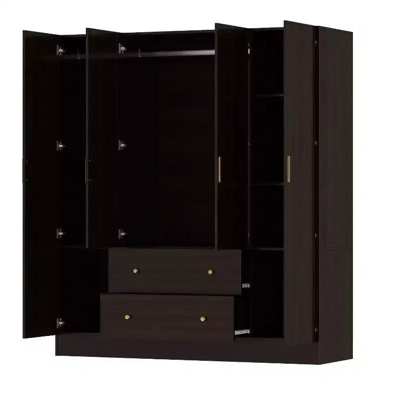 Armoire Hitow avec 2 grands tiroirs, espace central pour vêtements suspendus et miroir, style minimaliste