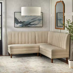 Lifestorey 4pc Kerrington Channel Back Banquette Dining Set Walnut/Cream: Linen-Look Fabric, Pedestal Table