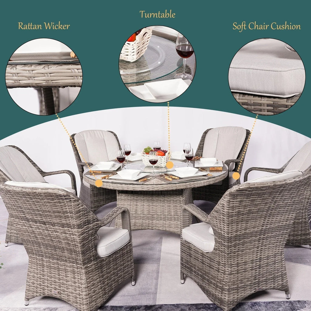 Ensemble de salle à manger rond de jardin en rotin tressé, 7 pièces, avec coussins, par Moda Furnishings